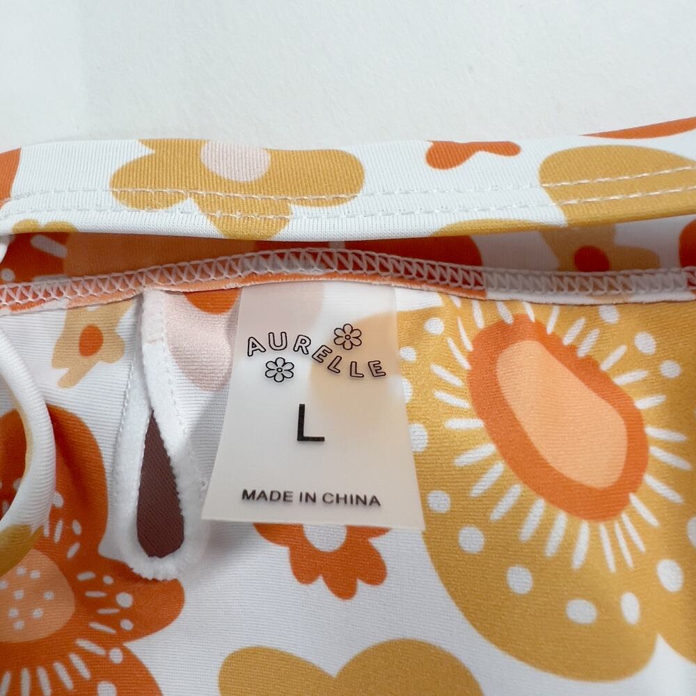Aurelle L McCall Bikini Set Orange Retro Floral Print Two Piece Bold Bright - Picture 7 of 11